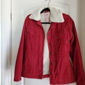 Red corduroy jacket with fleece lining